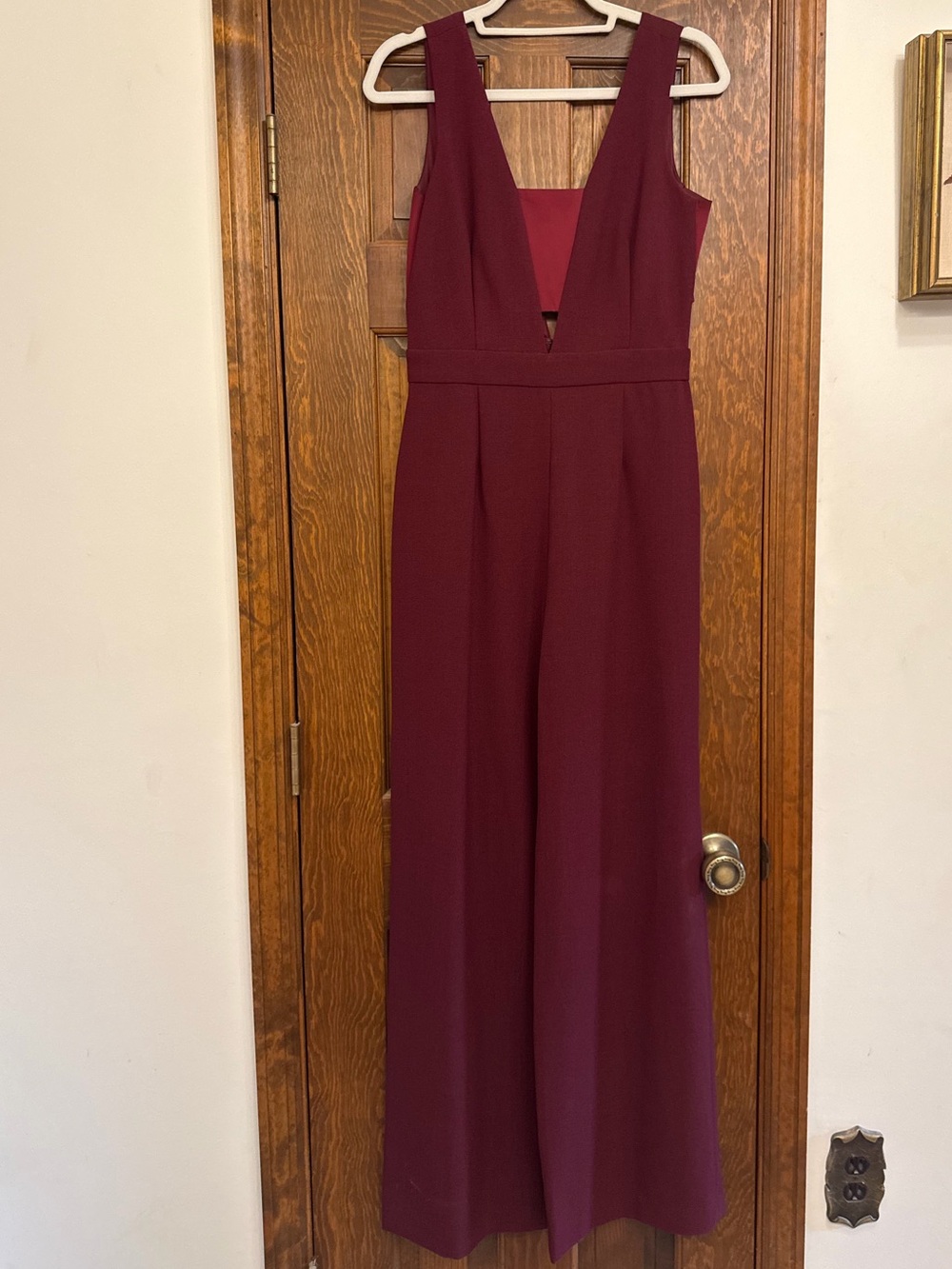 Gianni Bini Burgundy V-Neck Wide-Leg Jumpsuit